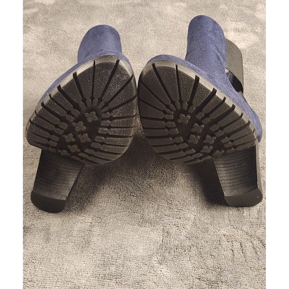 Attention Women’s Navy Suede Ankle Boots Block Heel Chelsea Size 6 - Picture 6 of 9